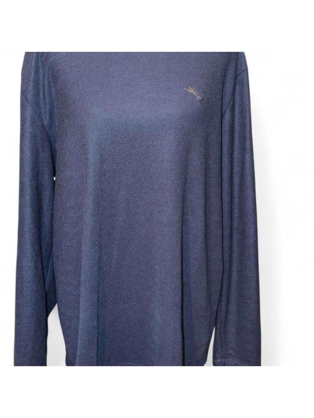 Tommy Bahama Mens Heathered Blue Textured Waffle Knit Long Sleeve Shirt L Marlin